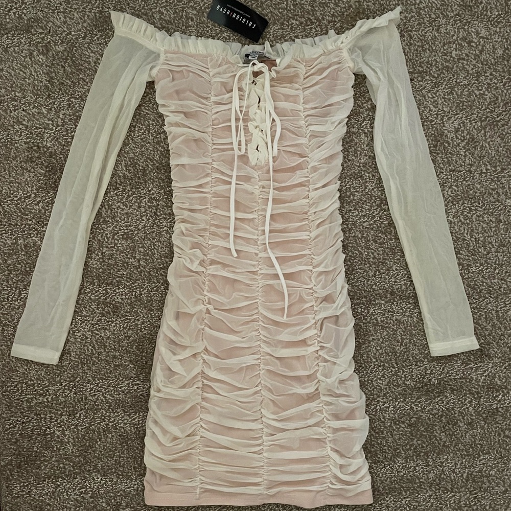 Fashion Nova Mesh Over the Shoulder Dress